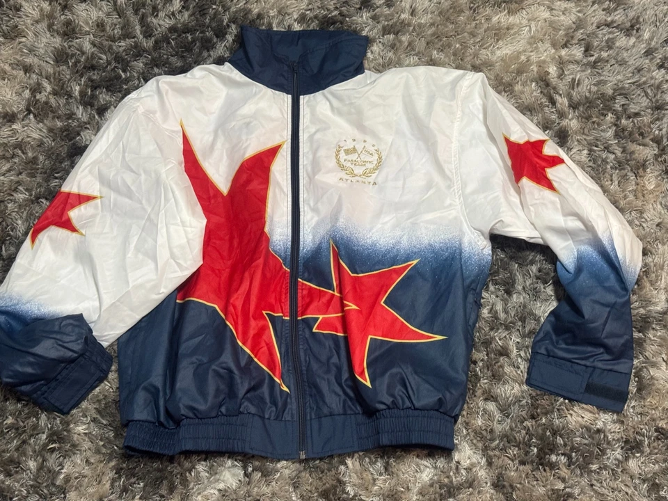 Sz Large Vintage Atlanta 1996 White USA Olympics Paralympic Team Full Zip Jacket - Image 1 of 4
