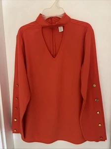 Women’s Chico’s Size S (0) Orange Long Sleeve High Neck Top Gold Button Accents - Bild 1 von 4