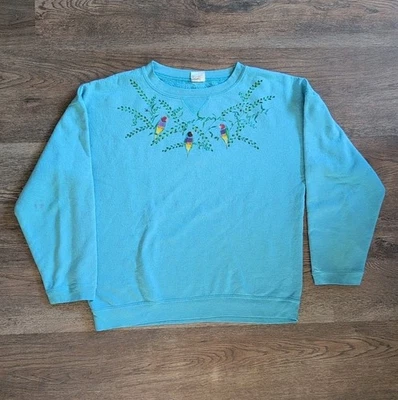 Sudadera Vintage Hanes Pintada a Mano Loro Floral EE. UU. Grande Cottagecore Raglán Foto 1 de 4