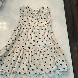 Cat & Jack Girls Short Ruffle Sleeve White & Black Polka Dot Dress Size L 10/12 - Picture 1 of 2