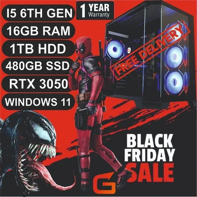 REDUCED XMAS GAMING PC I5 6th 16GB 1TB+480 SSD RTX 8GB 3050 W11 FREE DELIVERY - Image 1 of 4