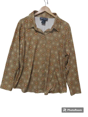 Talla 1X Camisa Túnica de Carrera Susan Graver Marrón Manga Larga Abotonada MICROPOLIÉSTER Foto 1 de 4