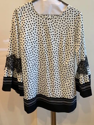 Karl Lagerfeld Womens Blouse Top Black White Polka Dot Bell Sleeve Lace Size S - Image 1 of 4