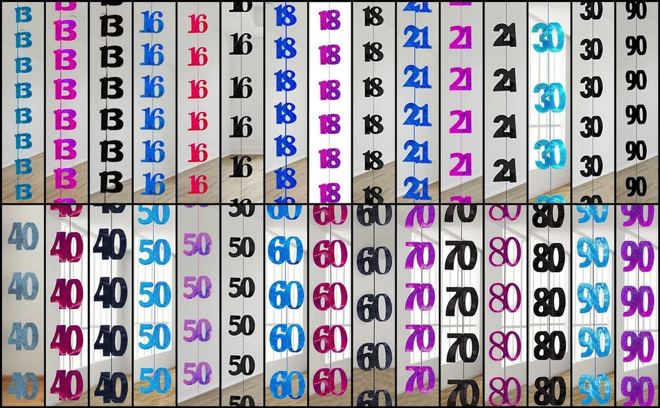 SHATCHI Birthday Age Hanging String Foil Glitz Anniversary Party Wall Door Home Decor X6