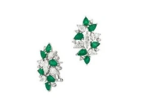 50% OFF CLEARANCE!NWT $18,500 RARE 18KT LOVELY EMERALD DIAMOND CLUSTER EARRINGS - Picture 1 of 2