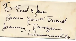 Firma recortada vintage de Johnny Weissmuller con foto vintage de Tarzán - Imagen 1 de 2