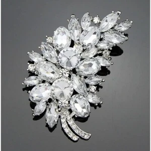 Clear Rivoli Rhinestone Brooch Silver Tone Paisley - Picture 1 of 1