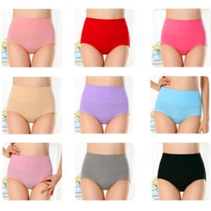 Women Solid Underwear High Waist Underpants Soft Briefs Cotton Knickers Panties - Picture 1 of 17