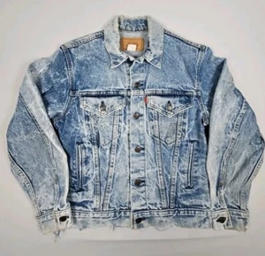VTg 80s LEVI'S Womens Jacket Acid Washed Denim Distressed Coat Sz 18 Made In USA - Picture 1 of 12