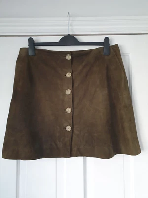 Jaeger khaki suede mini skirt,  button front, size 14 - Image 1 of 4