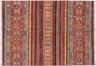 Afghan Ziegler Khorjin Carpet 170x240 Hand-knotted Blue Stripes Orient B - Image 1 of 4