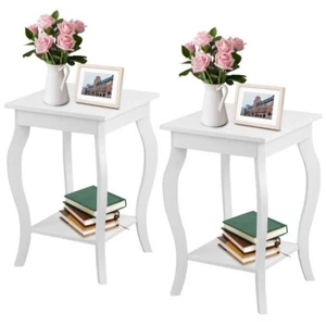 Stylish Nightstand End Table in White Wood Finish - Set of 2 - Picture 1 of 1