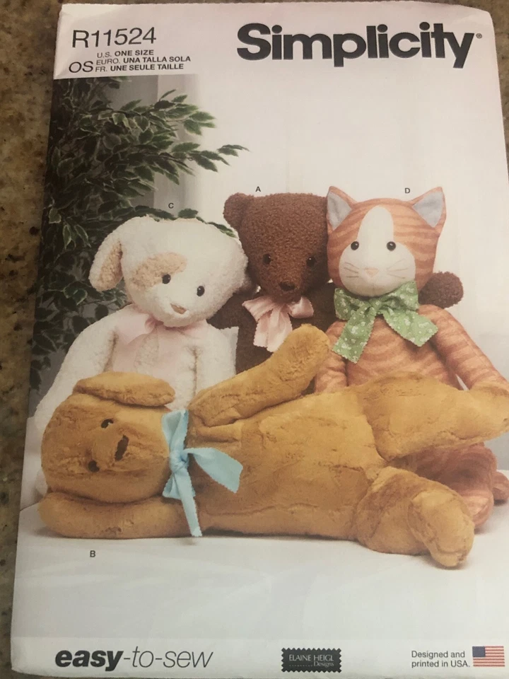 Simplicity S9583 / R11524 Poseable Plush Animals Sewing Pattern Uncut/FF