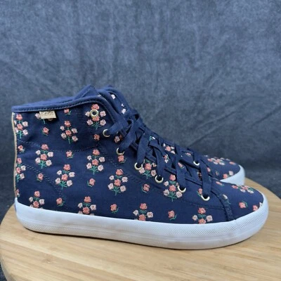 Keds Rifle Paper Co Womens High Top Sneakers Sz 9 Blue Embroidered Flowers - Image 1 of 4