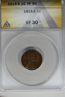1915-S   .01   ANACS   VF 30    Lincoln Head Cent, Lincoln One Cent - Image 1 of 2