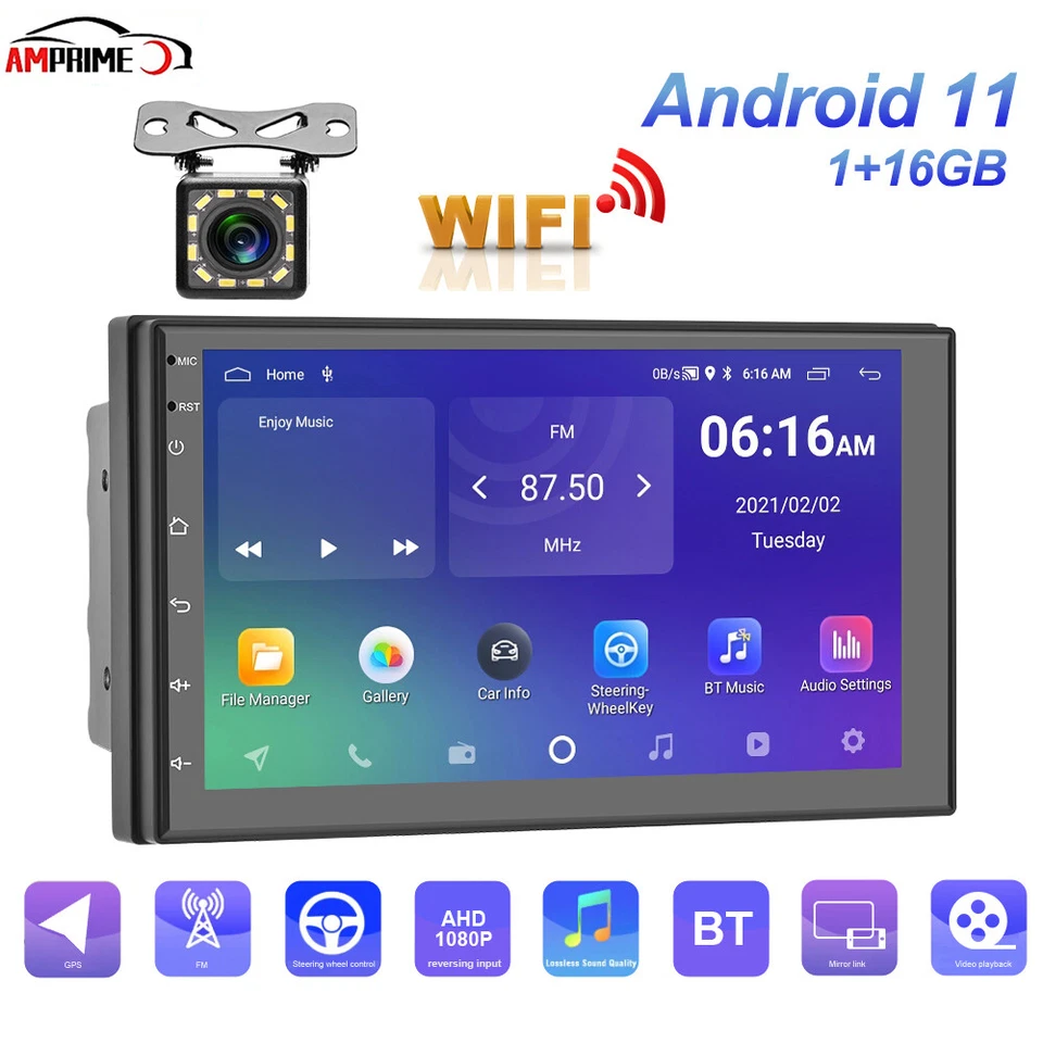 7 Zoll Android 11 Doppel 2Din Autoradio GPS Navi Bluetooth WIFI USB 24 Theme+Kam - Bild 1 von 4