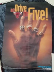 Póster vintage de la NBA Chicago Bulls - Drive For Five - Chicago Sun Times - Imagen 1 de 2
