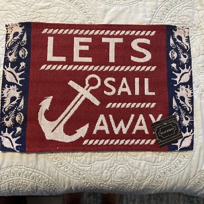 Nautical Beach Lets Sail Away Anchor Tapestry Placemats 13 x 19 NWT. - Image 1 of 4