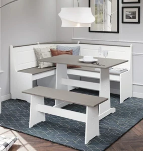 Farmhouse Style Corner Breakfast Dinette Set w/ Storage Bench - White w/Grey Top - Picture 1 of 8