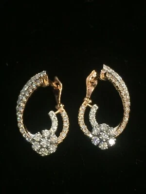 Pave 1.16 Cts Round Brilliant Cut Natural Diamonds Hoop Earrings In 585 14K Gold - Image 1 of 4