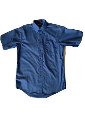 Camisa azul puritano abotonada sin arrugas manga corta para hombre talla 14-14 1/2 Foto 1 de 4
