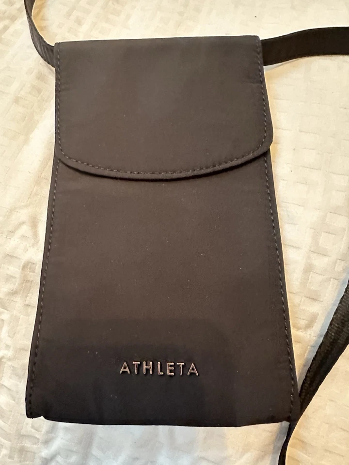Bolsa tiracolo Athleta All About Phone mini bolsa preta microfibra bolso com zíper - Imagem 1 de 4
