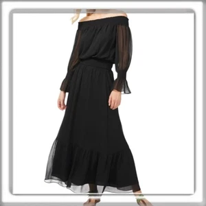 Maxi Vestido Chico’s Hombro Descubierto Forrado Cintura Calada Negro Talla 2.5 Grande 14 NUEVO - Imagen 1 de 13