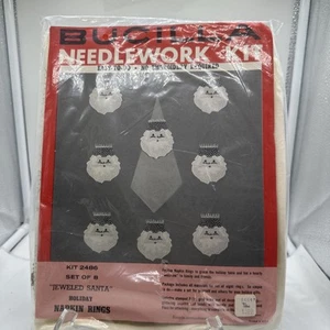 Vintage Bucilla JEWELED SANTA Claus Felt Sequin Christmas Napkin Rings Kit 2486 - Picture 1 of 7