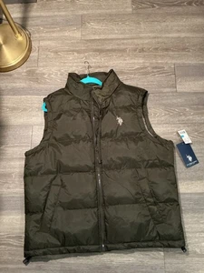 U.S. Polo Assn. Mens Full Zip Thick Puffer Vest Jacket Brown Pockets Large - Picture 1 of 3