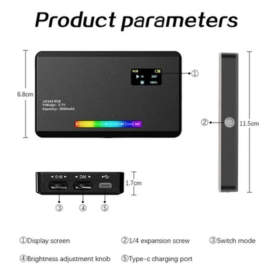 Full Color RGB LED Video Light 2500K-9000K 1150Lux Photography Fill Lights - Image 1 of 4