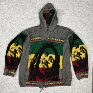 Vintage Bob Marley Tejidos Ruminahui Sweater Jacket Hoodie XL One Love Zip Gray - Picture 1 of 9