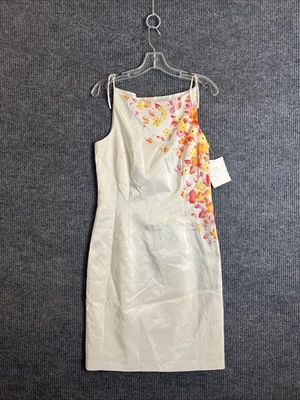 Liz Claiborne Womens Shift Dress Size 8 Ivory Floral Silk Sleeveless Y2K Luxe - Image 1 of 4