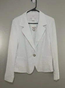 Halston Women's 1 Button Blazer Jacket Large NWT Off White Linen Blend - Picture 1 of 4