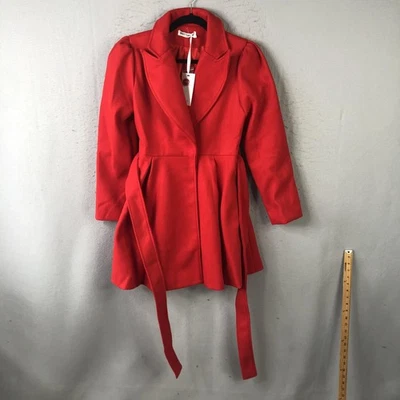 Grace Karin Coat Womens Small Red Belted Fit Flare Dressy Peacoat Winter Jacket - Image 1 of 4