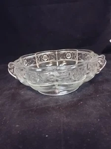 Vintage Jeannette Aztec Rose Clear 6.25” Double-Handled Scalloped Bowl - Picture 1 of 6