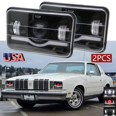 For Oldsmobile Cutlass Supreme 1976-1988 2PCS 4x6" LED Headlights DRL Hi/Lo Beam - Image 1 of 4