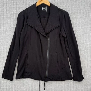 H by bordeaux Women Black Full Zip Jacket Drawstring Waist Sz M Soft Punk Grunge - Picture 1 of 8