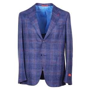 Isaia Slim-Fit 'Capri' Blue Check Wool-Linen-Silk Sport Coat 44R (Eu 54) NWT - Picture 1 of 12