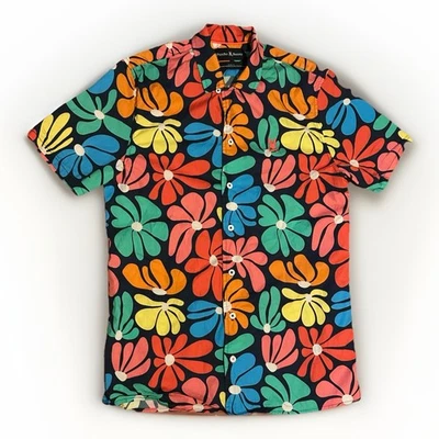 Psycho Bunny Shirt Boys Large (14-16) Hawaiian Floral Button Up Short Sleeve - Image 1 of 4