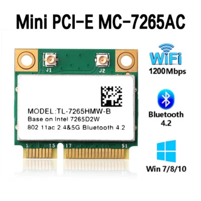 Dual Band Mini PCI-E WiFi Card Wireless-AC 1200Mbps 7265AC Bluetooth 4.2 module - Image 1 of 4