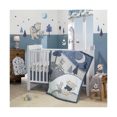 Juego de ropa de cama para cuna de bebé Lambs & Ivy Forever Pooh de 3 piezas, azul Foto 1 de 4