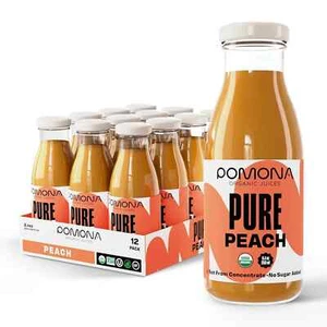 100% USDA Organic Peach Juice Pack - 12 x 8.4 oz Glass Bottles, No Preservatives - Picture 1 of 7