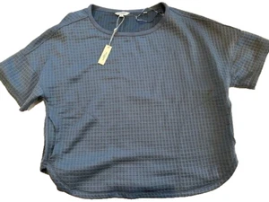 Max Studio Damen Regular Gr. L Kurzarm Blau Strukturiert mit Taschen Neu mit Etikett Top - Bild 1 von 8