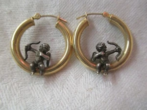 Vintage Peter Brams Design 10K Gold & Sterling Creolen Cherubs mit Schleifen - Bild 1 von 4