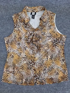 Studio 1940 Sleeveless Size XL Polyester Brown/White Sheer Lined Top - Picture 1 of 5