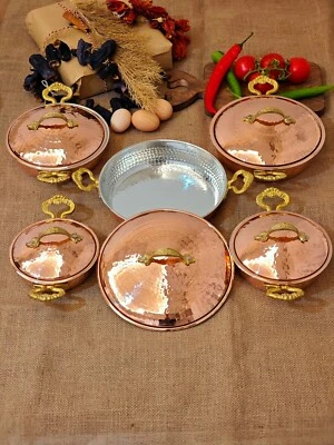 Turkish Handmade Solid Copper Pan Set With Lid, Copper Skillet Pans - Image 1 of 4