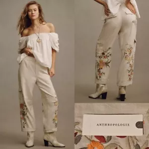 Pilcro By Anthropologie Botanical Slim Linen Beach Cargo Pants Medium NWT $148 - Picture 1 of 8