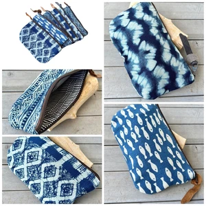 Börse Täschchen Make Up Tasche Kosmetiktasche Indigo 20,5 cm x 11 cm Baumwolle - Bild 1 von 14