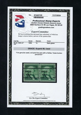#1054 LP w/ Gap Bureau Dallas, Tex Precancel PSE Superb 98, Used with PSE Cert. - Image 1 of 2