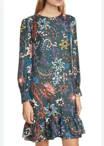 TORY BURCH Green Floral Print Silk Layered Ruffle Hem Dress Sz 6 M (NO...belt) - Picture 1 of 10